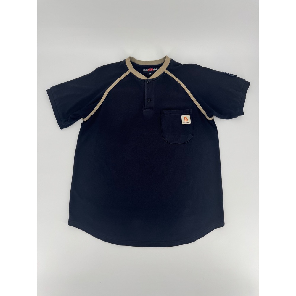 Bocomal FR Flame Resistant Henley Work Shirt Navy Blue Tan CAT 2 Mens Medium
